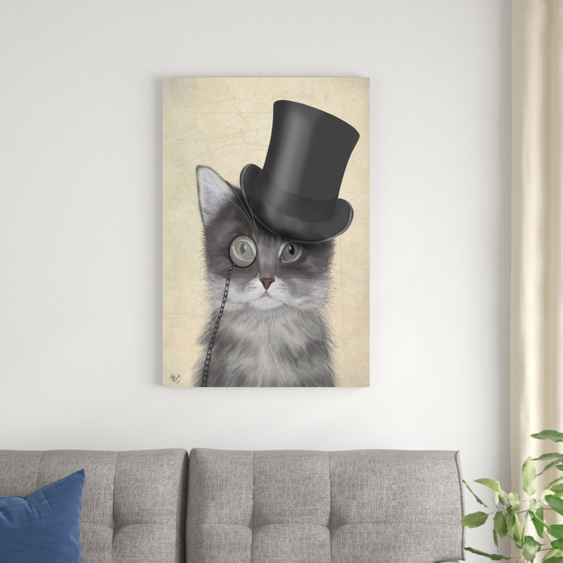 Chat, gris avec chapeau haut de forme, H 36 po x l 24 po x P 1 po