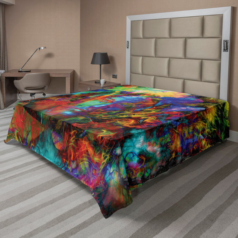 Ambesonne Top Flat Sheet Curving Art, Queen Flat Sheet, Multicolor Abstract 3
