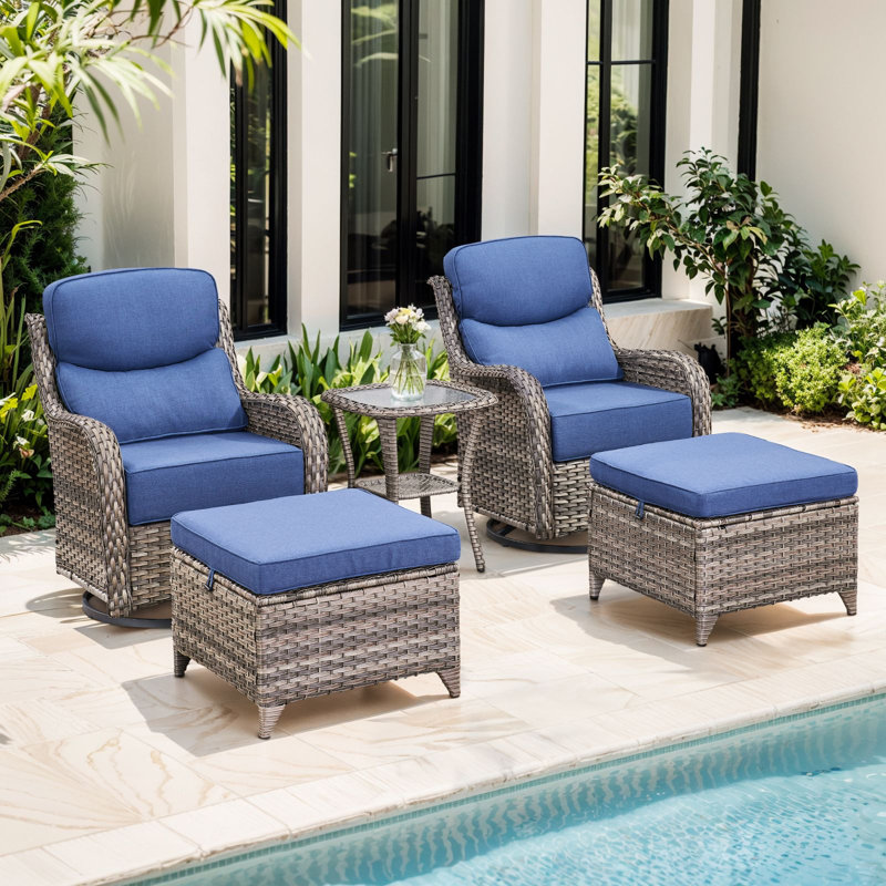 Abbey 5-Piece Patio Swivel Glider Chair Ottoman Set With Side Table, 6-Inch Ultra-Plush Cushions & Water-Resistant Olefin Fabric