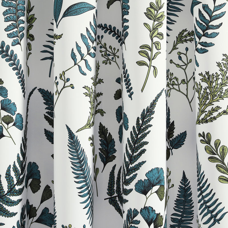 Devonia White and Green Floral Polyester Blackout Curtains