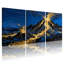 Abstrait bleu doré, montagne, reflet ciel, ensemble de 3 impressions sur toile-1090904354