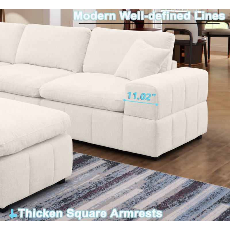Upholstered Chenille 6 Piece Modular Sectional Sofa With Central Console, Wireless Charging & Storage, Beige Chenille