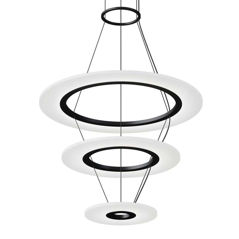 Arctic Rings 3 - Light Acrylic Dimmable LED Tiered Chandelier, 17" H x 30.5" W x 30.5" D, Satin Black