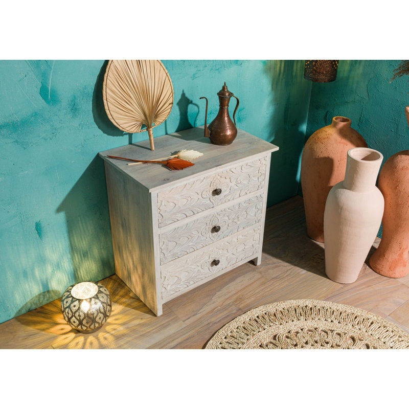 Kashmir Solid Wood 80cm W 3 - Drawer Chest of Drawers