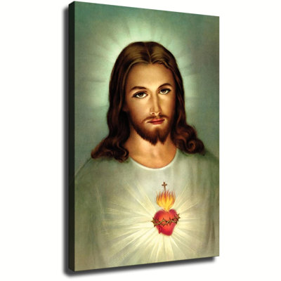 Catholic Image Sacred Heart of Jesus Canvas Wall Art Framed Ready to Hang Living Room Bedroom Home Decor