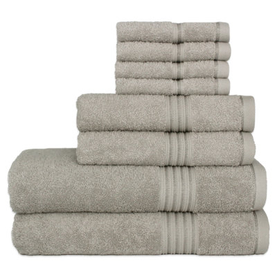 550 Series 8-Piece Ultra Plush & Absorbent 100% Natural Cotton Bath Towel Set – Quick-Drying, Hypoallergenic, Machine Washable