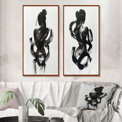 And Minimal Woman Silhouette I - Abstract Shapes Wall Art 2 Pieces Set