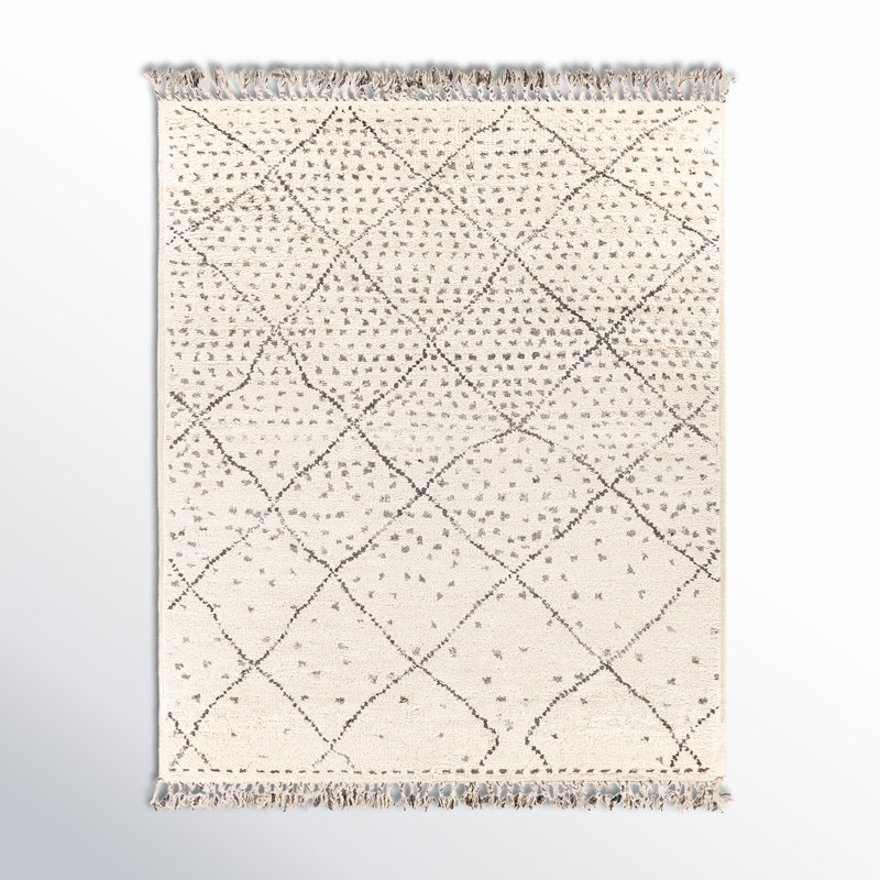 Tapis touffeté à la main à motif géométrique ivoire Morocco, Rectangle 2 pi x 3 pi