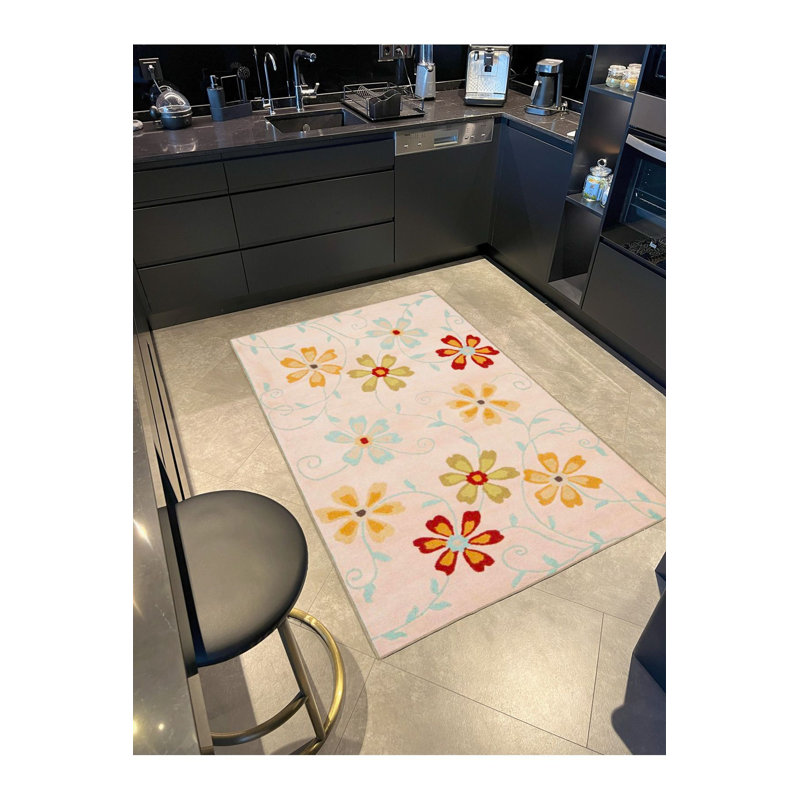Petit tapis floral brodé à motif tissé lavable à la machine, Sous-tapis rectangulaire 3 pi 11 po x 5 pi 11 po i