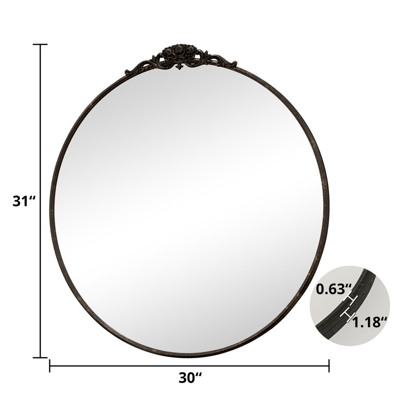 Stourbirdge Vintage Round Wall Accent Mirror with 1.2" Iron Frame, Antique Black, 30" x 30"