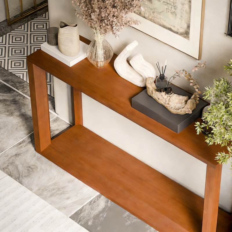 60" Rectangular Solid Wood Veneer Console Table, Dark Brown