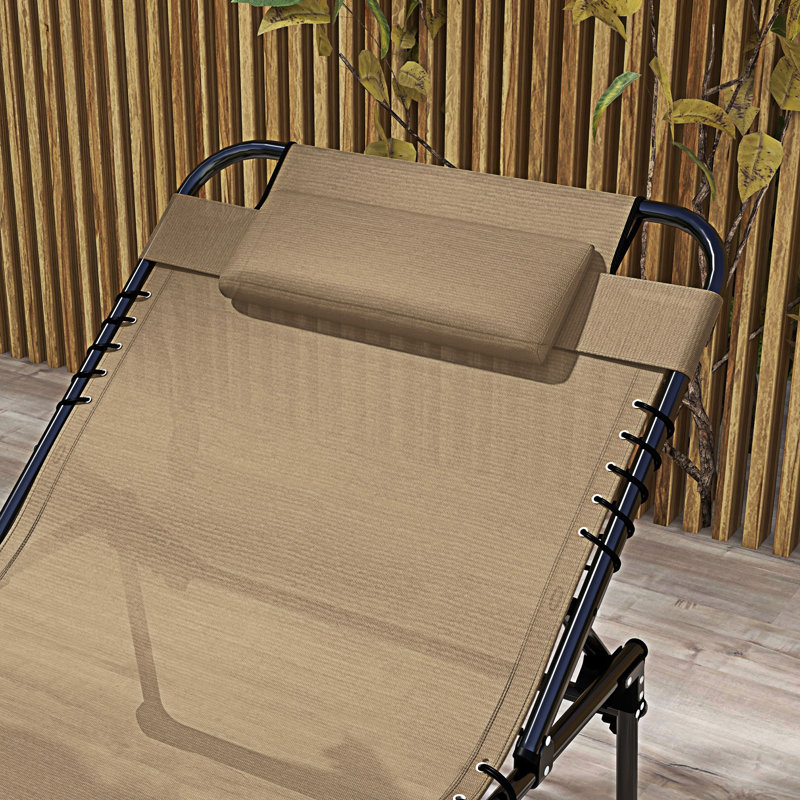 Outdoor Folding Chaise Lounge With Reclining Back, Beige