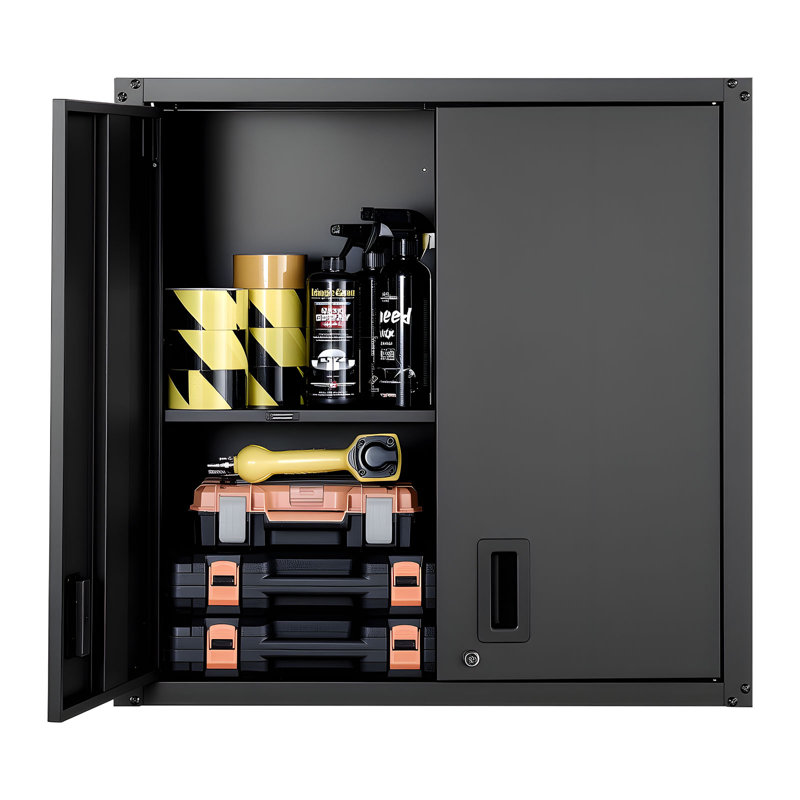 Metal Wall Cabinet, 30W x 12.2D x 30H Inch, Steel Floating Hanging Storage Cabinet with Locking Doors and Adjustable Shelf for Garage, Basement, Kitchen, Warehouse Assembly Required, Black