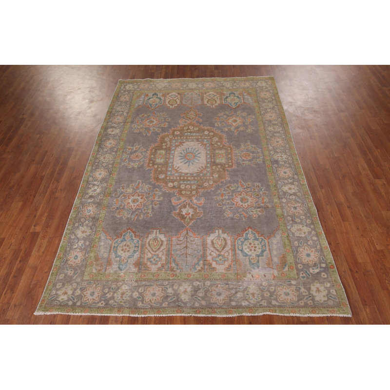 Tapis traditionnel gris en laine patiné 7 x 10