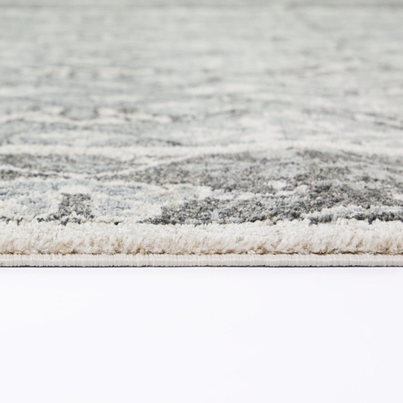 Tapis Catherine Blue à bordure traditionnelle, 5 pi 3 po x 7 pi