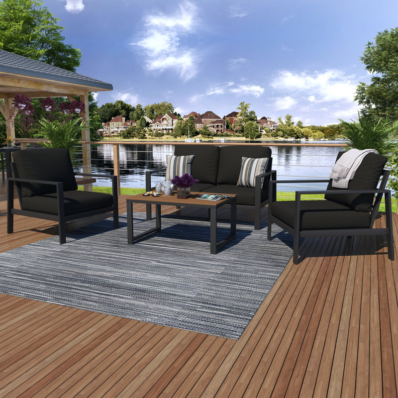 Townsend Sofa Seating Group with Sunbrella® Cushions, Canvas Black Sunbrella® Canvas, Mahogany
