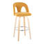 Tabouret de bar à hauteur fixe avec pivot en bois naturel et tissu jaune avec repose-pieds rond en métal chromé - ensemble de 2-1971298423-1971298427