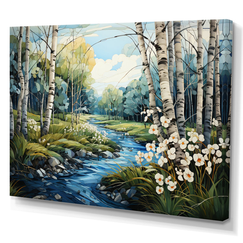 «Birch Woods Whispering Winds», art mural sur toile de bouleau, H 34 po x l 44 po x P 1,5 po, Toile tendue