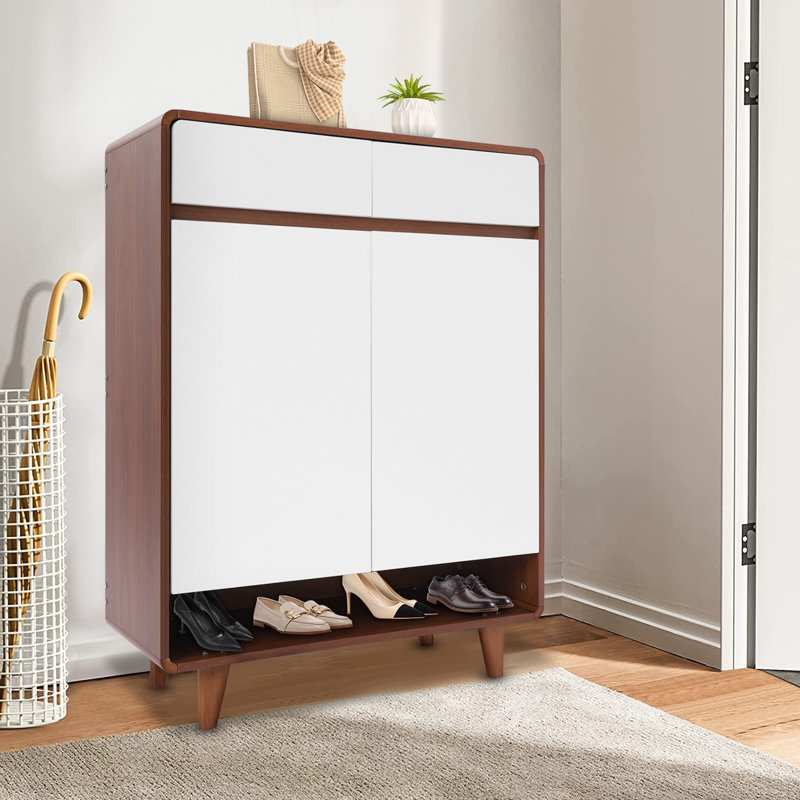 Armoire de rangement pour chaussures 5 niveaux avec 2 tiroirs, Bois blanc
