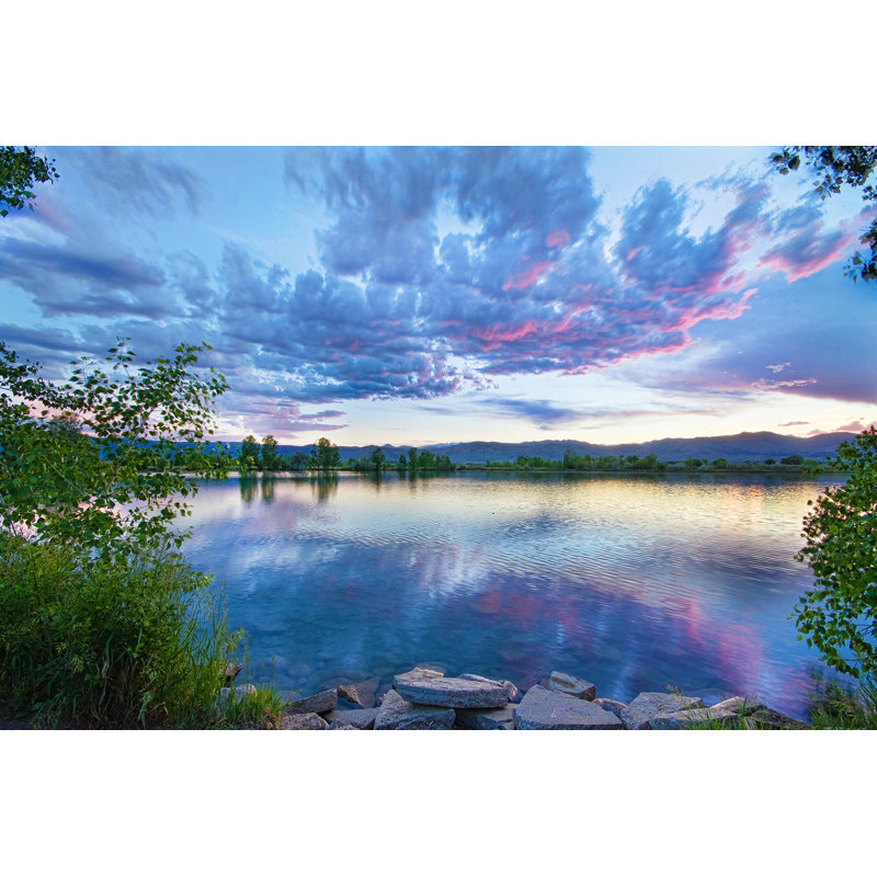 «Tranquil Sunset Lake Reflection», art sur toile