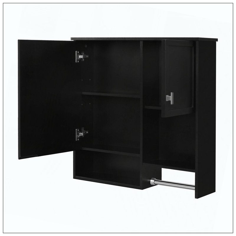 Wall Mounted Medicine Cabinet Mirror Towel Bar Toilet Storage, Black