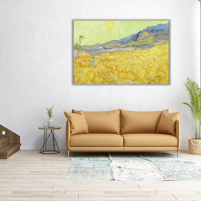 Wheatfield with a Reaper, 1889 - reproduction d'art sur toile, H 12 po x l 18 po