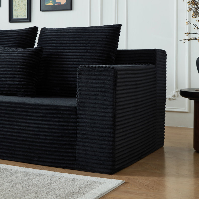 Canapé modulaire profond en velours côtelé avec porte-gobelets, aucun assemblage requis, Noir