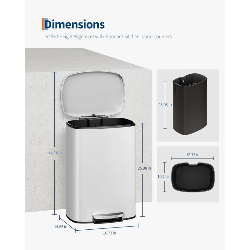 Stainless Steel Step On Recycling Bin - 50L, White