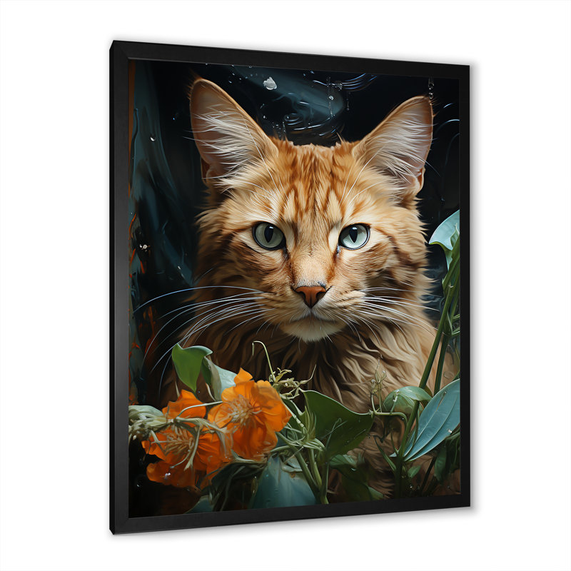 Mystique Cat Print on Canvas with Black Frame