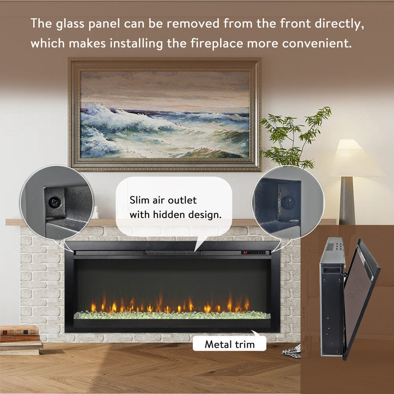 Adwaith 44'' Wall Mounted Electric Fireplace, Remote Control w/ Timer, Adjustable Flame Color & Brightness