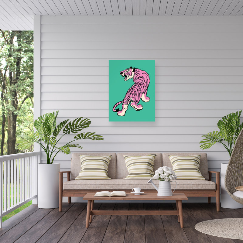 Little Dean  Tiger In Pink And Green Outdoor  Canvas, H 14 po x l 19 po