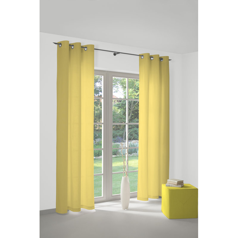 Uni Collection Light 100% Cotton Opaque Grommet / Eyelet Single Curtain Panel, 142cm wide x 395cm high, Yellow