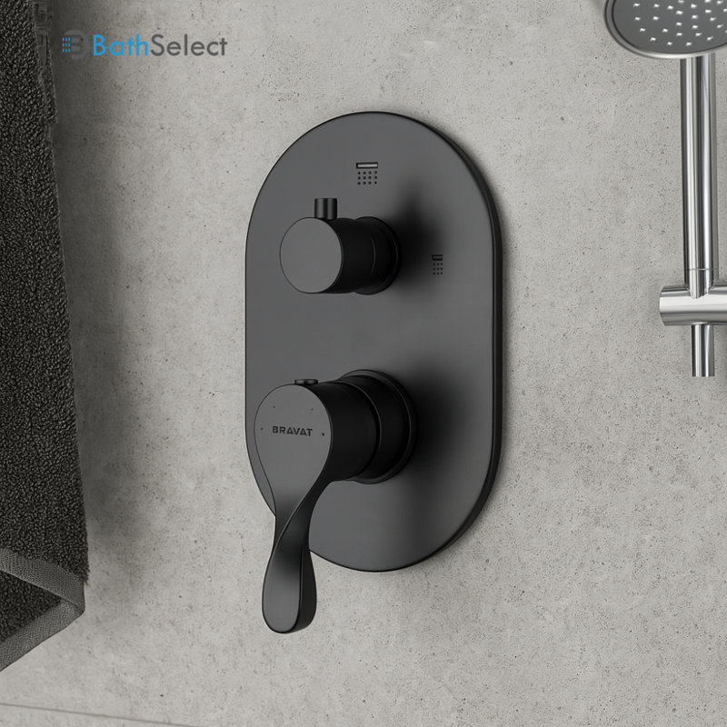 Mélangeur de douche thermostatique mural à deux poignées Bravat, Noir