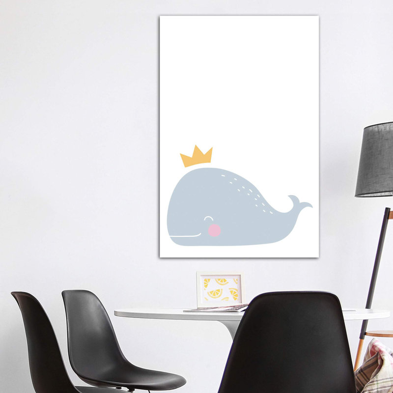 Baleine avec couronne - impression d'art graphique, H 60 po x l 40po x P 1,5 po, Toile tendue, Pas de tapis