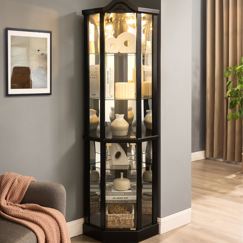 Armoire à vin en verre à assemblage rapide avec portes à ouverture rapide, tablettes personnalisables, armoire à lumière noire et facile à éclairer, sculpture florale arquée, pour la salle à manger,