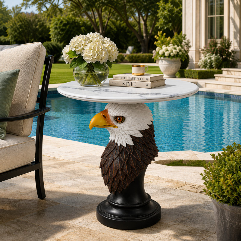 Eagle Head Marble-Top Accent Table