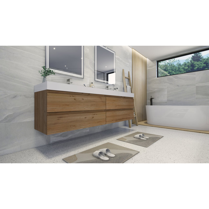 Carnley Double Bathroom Vanity with Wood, Acrylic Top, Natural Oak