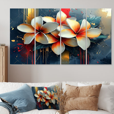 «Fury River of Aqua Plumeria Blossom II», art mural Plumeria - ensemble d'art mural traditionnel
