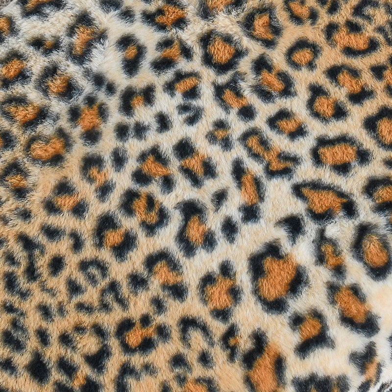 Square Faux Fur Upholstered Ottoman, Leopard Faux Fur