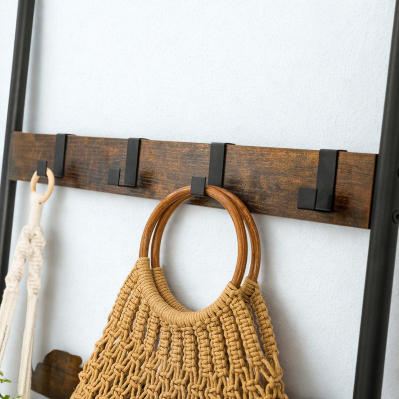 5-Tier Towel Blanket Ladder Shelf Rack With Hooks