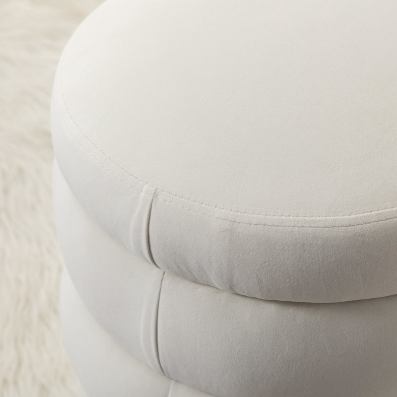 Repose-pieds rond Hasset, repose-pieds rond doux, repose-pieds, Velours blanc