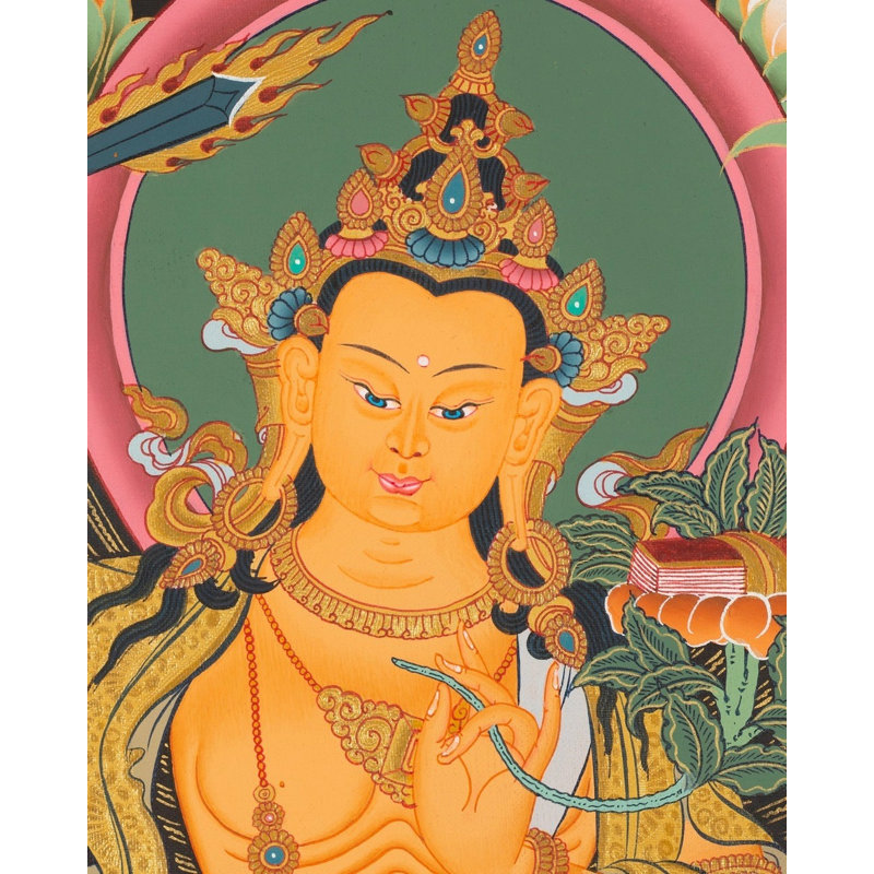 Manjushree Thangka (Thangka sans brocart) | Acrylique sur toile de coton