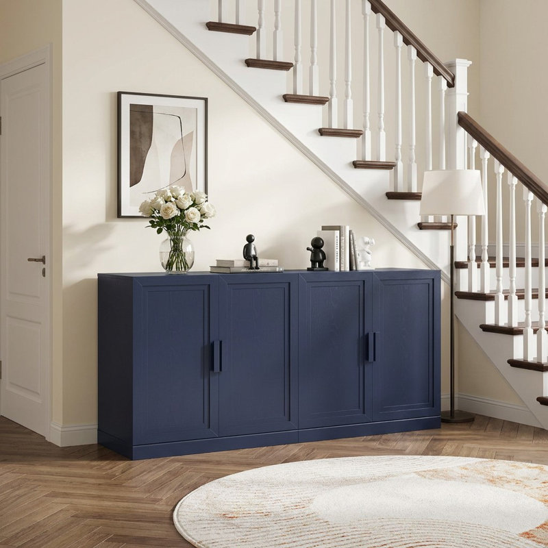 Wood Sideboard Cabinet with Adjustable Shelves, Natural Wood, 31'' H X 62'' W X 16'' D