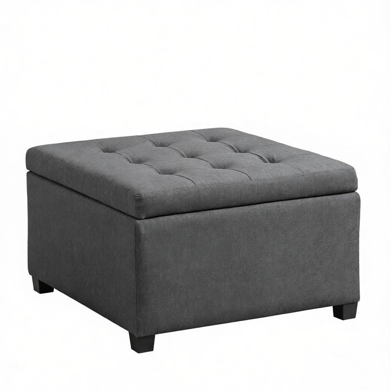 Button Tufted Square Storage Ottoman, Gray
