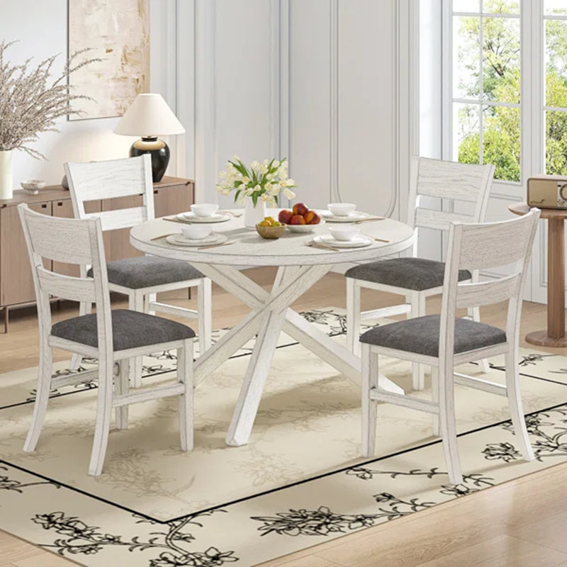 Ensemble 5 pièces de table de salle à manger en bois massif avec chaises rembourrées et dossier