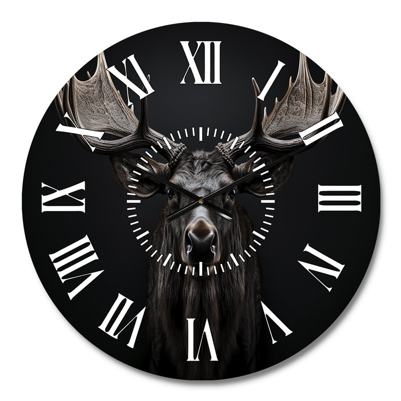 Horloge murale noir et blanc avec orignal majestueux et animaux, Médium