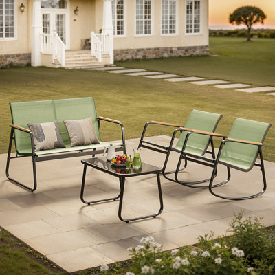 4 - Person Cooling PVC-coated polyester Outdoor Patio Seating Group with Rocking Chairs and Solid Wood Armrests