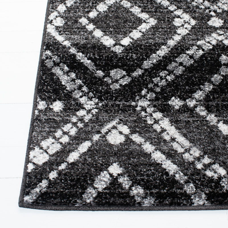 Tapis géométrique noir / ivoire Gillenwater, Rond 6 pi