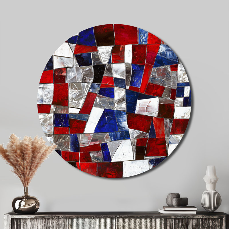 «Unity In Force USA Flag Fragments I», art mural rond en métal patriotiste américain, H 29 po x l 29 po