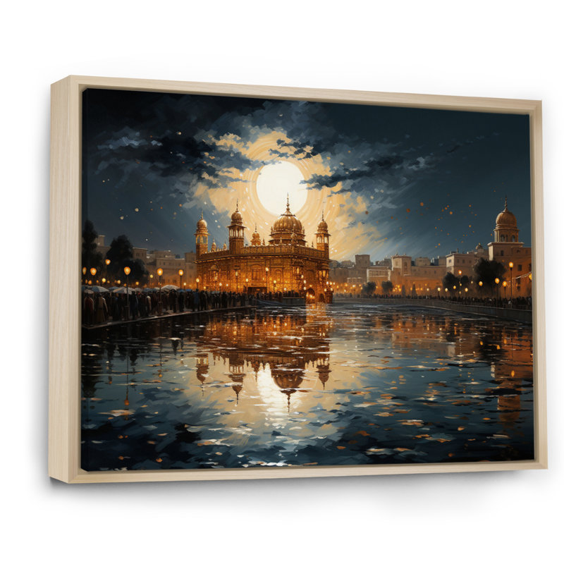 Hinduisim Golden Temple I - Hindouisme, art mural, Cadre naturel flottant, H 34 po x l 44 po x P 1,5 po